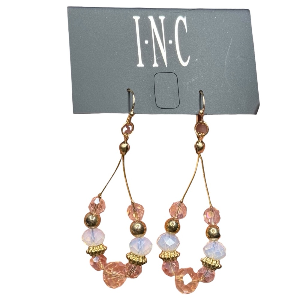 INC International Concepts Beaded Pink Clear Gold Dangle Earrings NEW